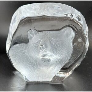 Vintage Cristal D'Arques Bear Etched Clear Glass Crystal Paperweight France